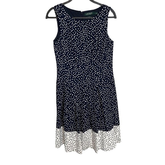 Ralph Lauren Dress Women’s 8 Navy White Polka Dot Sleeveless Flare Old Money - Picture 1 of 12